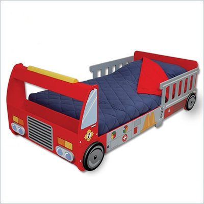 KidKraft Firefighter Red Wood Toddler Bed 2 Piece Bedroom Set