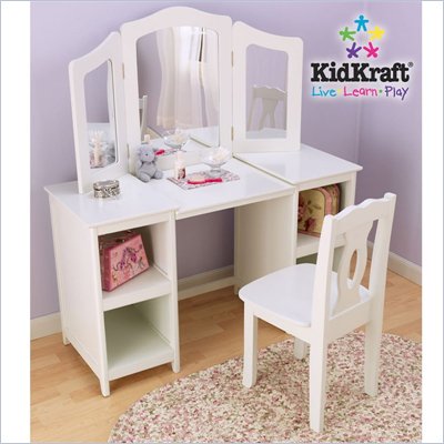 Childrens Wooden Table  Chairs on Kidkraft Deluxe Wood Makeup Vanity Table With Chair And Mirror   13018