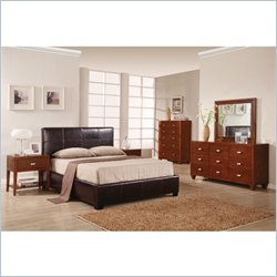 Modus Lucca Upholstered Storage Platform Bed in Chocolate Leather 5 Piece Bedroom Set