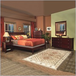 Modus Newport Low Profile Wood Sleigh Bed 5 Piece Bedroom Set in Cordovane Complete Bed Set