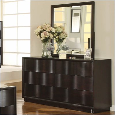 Modus Maui Wave 6 Drawer Dresser and Mirror Set in Chocolate Brown