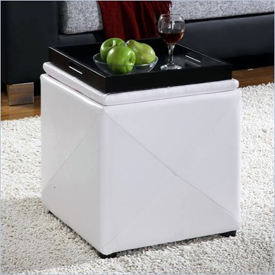 Modus Upholstered Milano Storage Cube Ottoman in White Leatherette