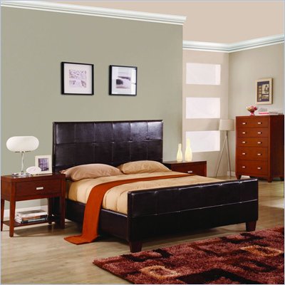 Modus Milano Genuine Leather Upholstered Modern Panel Bed in Chocolate