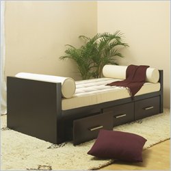 Lifestyle Solutions Barbados Wood Daybed in Cappuccino Finish with Storage Drawers and Mattress Set
