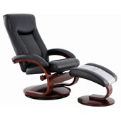 Mac Motion Black Leather Swivel Recliner Chair with Ottoman in Merlot Finish