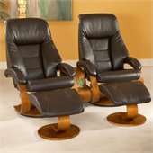 Mac Motion Double Walnut Swivel Recliner Chair Set in Espresso Leather