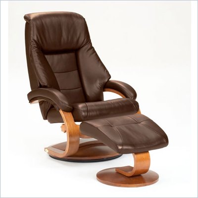 Mac Motion Walnut Swivel Recliner Chair and Ottoman in Espresso Leather