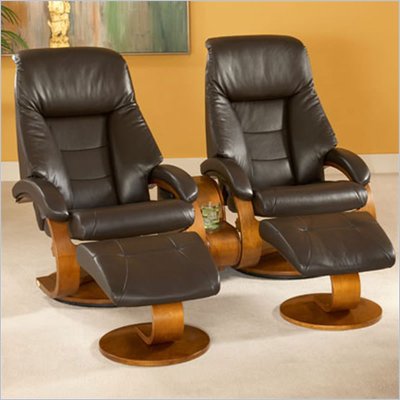Mac Motion Double Walnut Swivel Recliner Chair Set in Espresso Leather