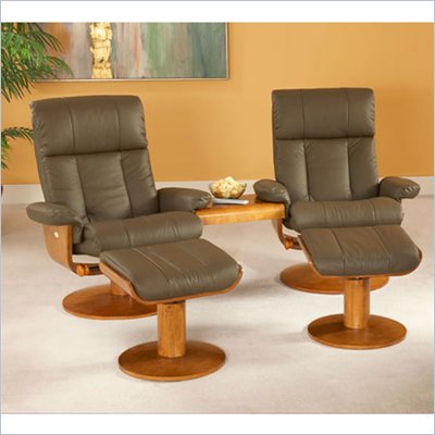 Mac Motion Double Walnut Swivel Recliner Set in Dark Brown Leather