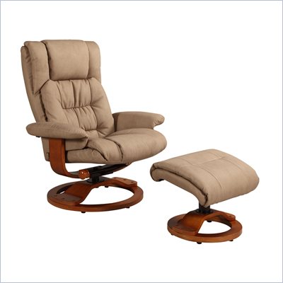 Mac Motion Walnut Swivel Recliner Chair and Ottoman in Stone Leather