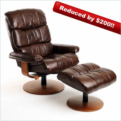 Mac Motion Brick Bonded Leather Swivel Recliner Chair with Ottoman