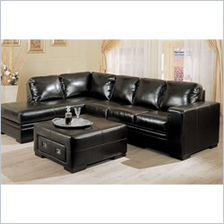 Coaster Furniture Roma Black Leather Sectional with Ottoman