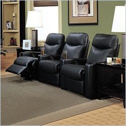 Coaster Hardwood Three Seat Leather Reclining Theater Set In Black