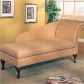 Coaster Storage Cherry Finish Chaise Lounge in Tan Microfiber