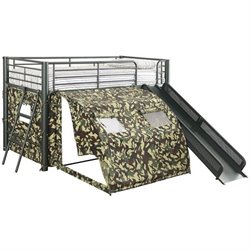 Coaster Twin Size Kids Metal Loft Bed With Slide in Camouflage