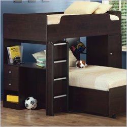 Coaster Madison Simply Casual Three Piece Twin Wood Loft Bed in Cappuccino