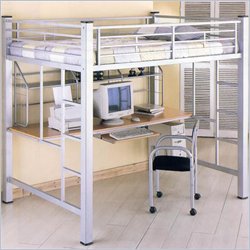 Coaster Layton Full Size Metal Loft Bed with Computer Workstation in Silver