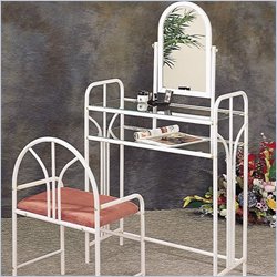 Coaster White Metal Makeup Vanity Table Set with Mirror in Mauve Velour