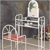 Coaster White Metal Makeup Vanity Table Set with Mirror in Mauve Velour