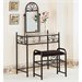 Coaster Frosted Black Wrought Iron Makeup Vanity Table Set with Mirror in Black Velour