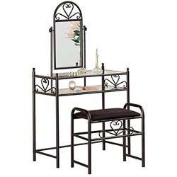 Coaster Frosted Black Wrought Iron Makeup Vanity Table Set with Mirror in Black Velour