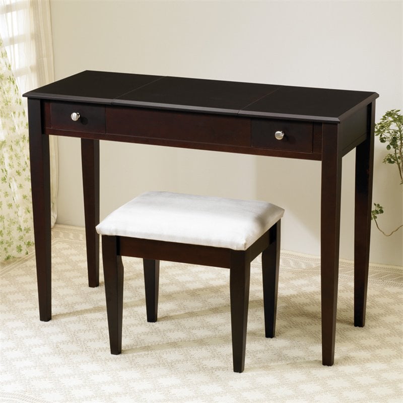 Coaster Wood Two Drawer Makeup Vanity Table Set with Mirror in Dark Brown - 