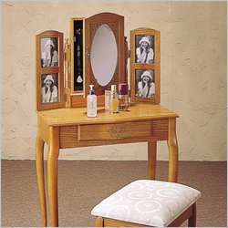Coaster Memories Oak Wood Makeup Vanity Table with Mirror