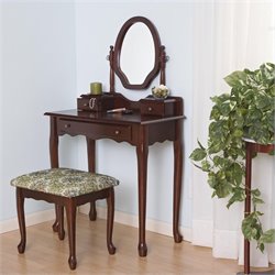 Coaster Traditional Wood Makeup Vanity Table Set with Mirror in Stained Cherry