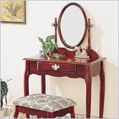 Coaster Elegant Wood Makeup Vanity Table Set with Mirror in Cherry Finish
