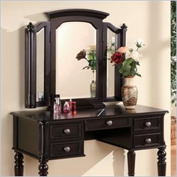 Coaster Neoclassical Wood Makeup Vanity with Three Panel Mirror in Black