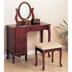 Coaster Eight Drawer Jewelry and Makeup Vanity Table Set with Swivel Mirror in Cherry Finish