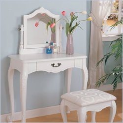 Coaster Wood Makeup Vanity Table Set with Swivel Mirror and Stool in White
