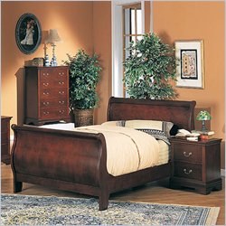 Coaster Louis Philippe Wood Sleigh Bed 5 Piece Bedroom Set in Cherry