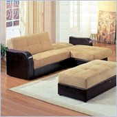 Coaster Kuser Sofa Chaise in Brown Vinyl and Tan Microfiber