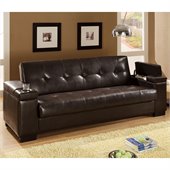 Coaster Convertible Sofa Sleeper with Storage in Plush Dark Brown Faux Leather