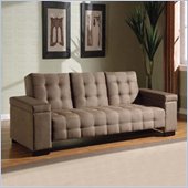 Coaster Sofa Bed with Drop Down Console and Storage in Tan Microfiber