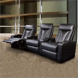 Coaster Pavillion Theater Seating - 3 Black Leather Chairs