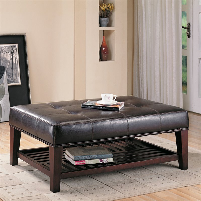 Coaster Ottomans Contemporary Faux Leather Tufted Ottoman with Storage Shelf