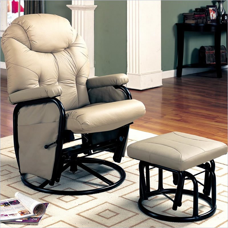 Coaster Leatherette Recliner Glider with Ottoman in Bone