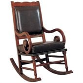 Coaster Traditional Wood Rocker with Brown Bicast Leather Seat and Back
