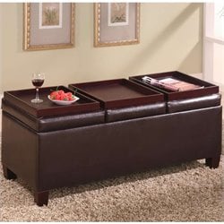 Coaster Contemporary Brown Faux Leather Storage Ottoman with Reversible Trays