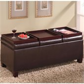 Coaster Contemporary Brown Faux Leather Storage Ottoman with Reversible Trays