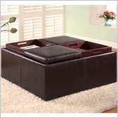 Coaster Dark Brown Contemporary Square Faux Leather Storage Ottoman with Tray Tops