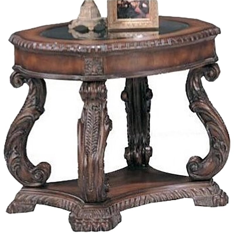 Coaster Doyle Traditional Oval End Table w/Gls Inlay Top