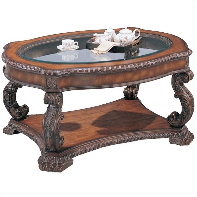 Coaster Doyle Traditional Oval Cocktail Table with Glass Inlay Top