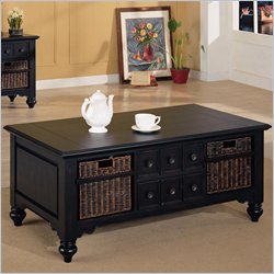 Coaster San Jose Rectangular Cocktail Table with Storage Baskets in Black Rub