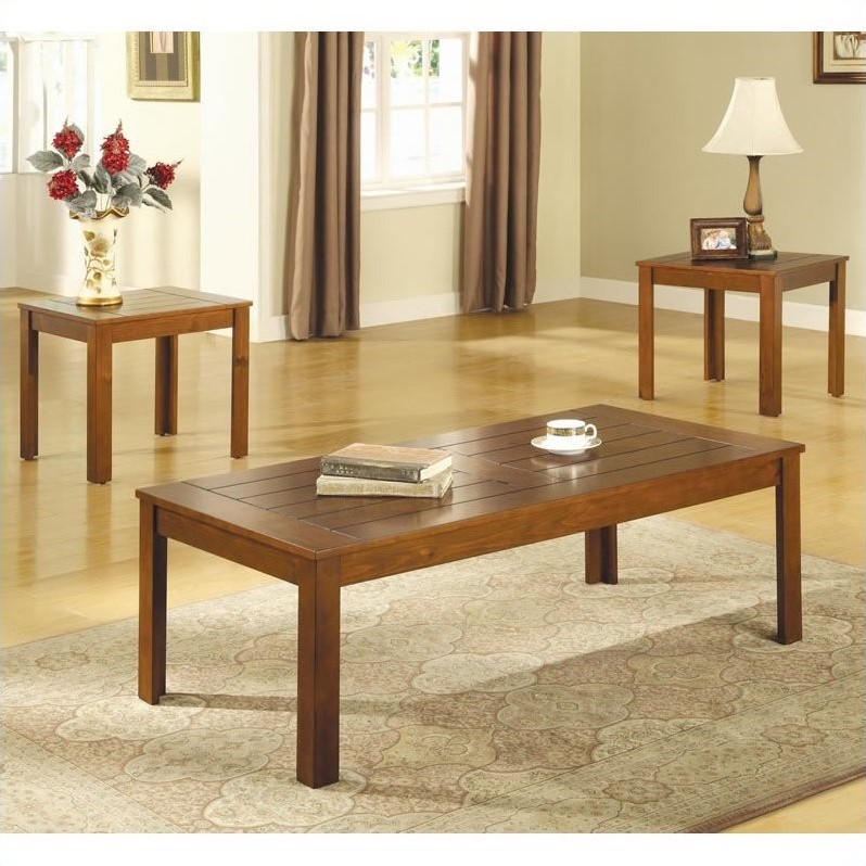 Coaster Casual 3 Piece Occasional Table Set with Pine Veneers