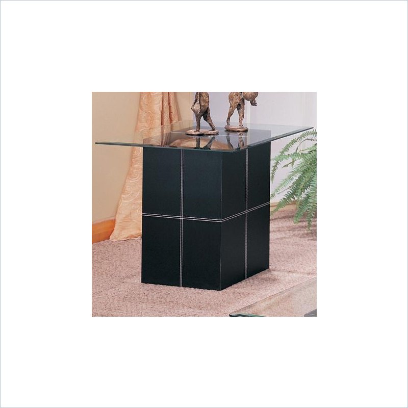 Coaster Williams Contemporary End Table With Bonded Leather Base and Glass Top