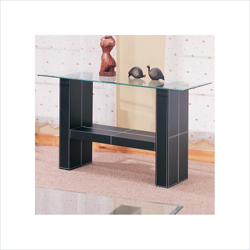 Coaster Williams Contemporary Sofa Table with Bonded Leather Base and Glass Top