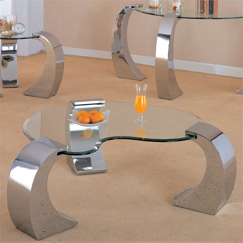 Coaster Custer Chrome Coffee Table with Metal Base and Kidney Glass Top